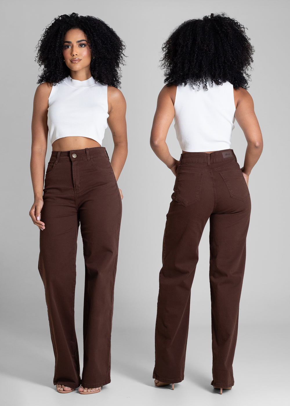 Calça Sarja Sawary Wide Leg - 283449 MARROM