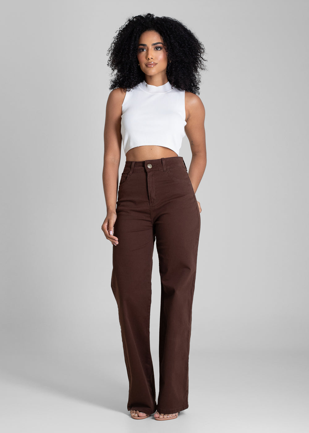 Calça Sarja Sawary Wide Leg - 283449 MARROM
