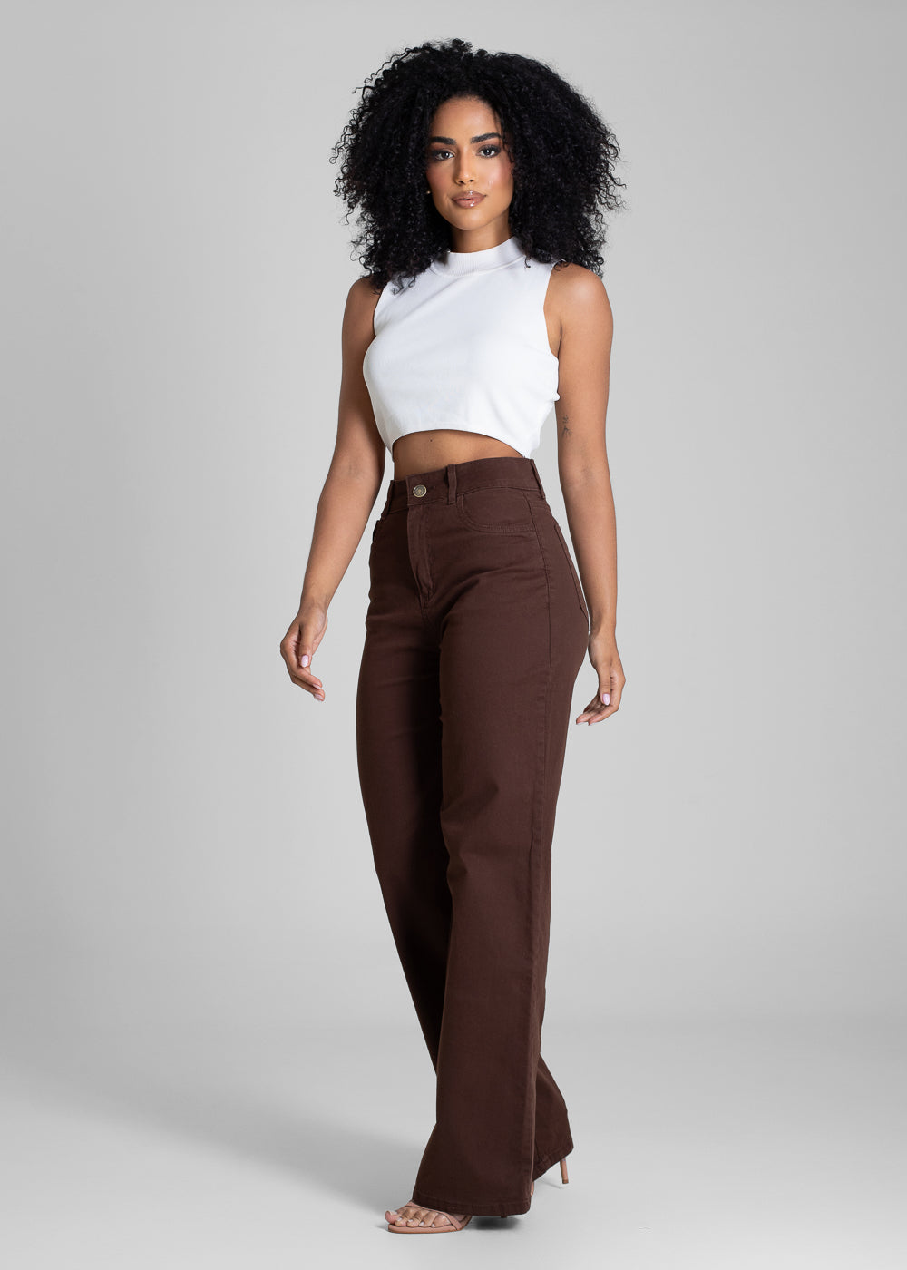 Calça Sarja Sawary Wide Leg - 283449 MARROM
