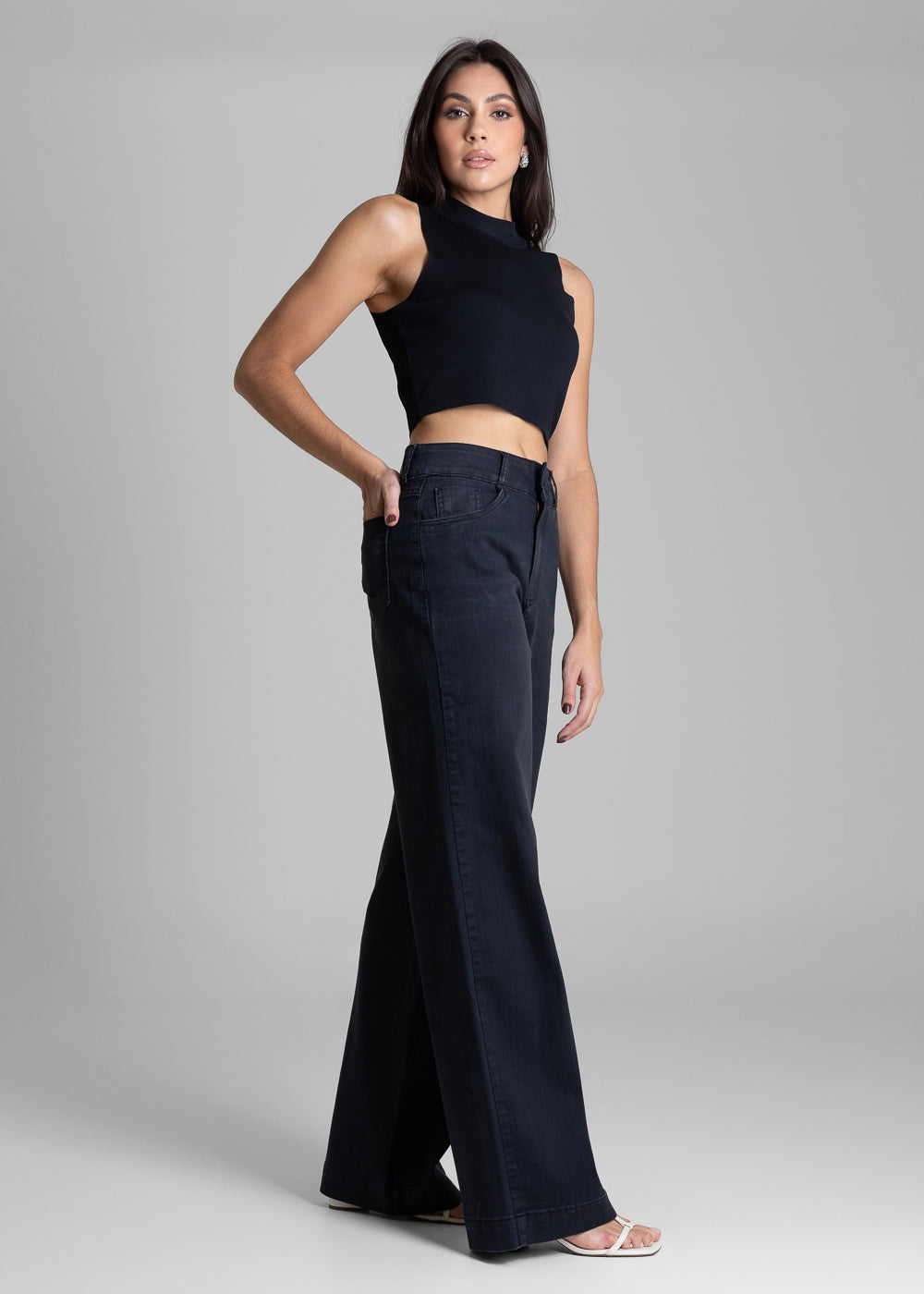 Calça Sarja Sawary Wide Leg - 283483 PRETO