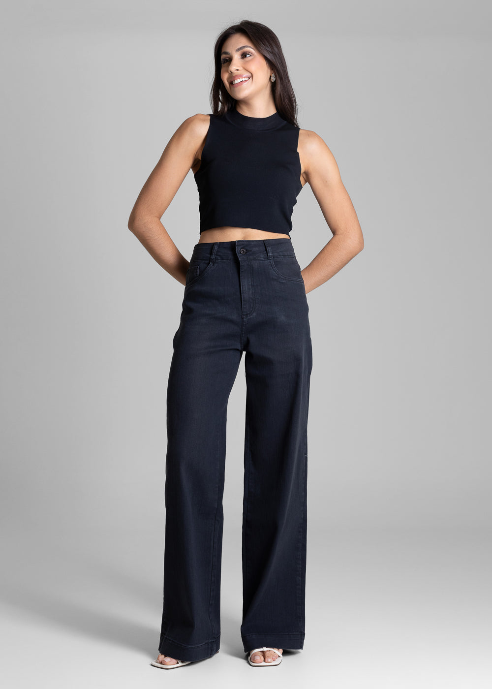 Calça Sarja Sawary Wide Leg - 283483 PRETO
