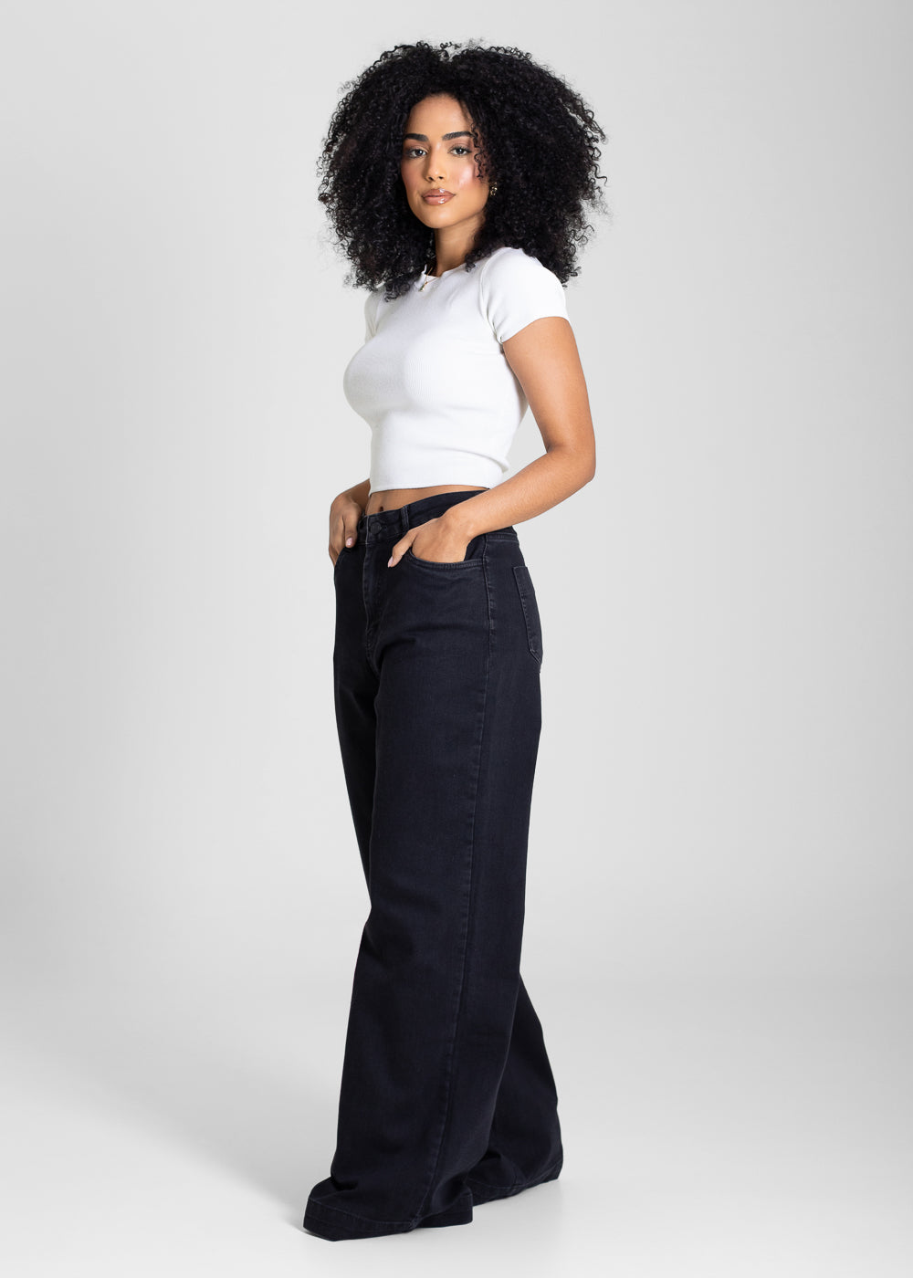 Calça Sarja Sawary Wide Leg - 283517 PRETO