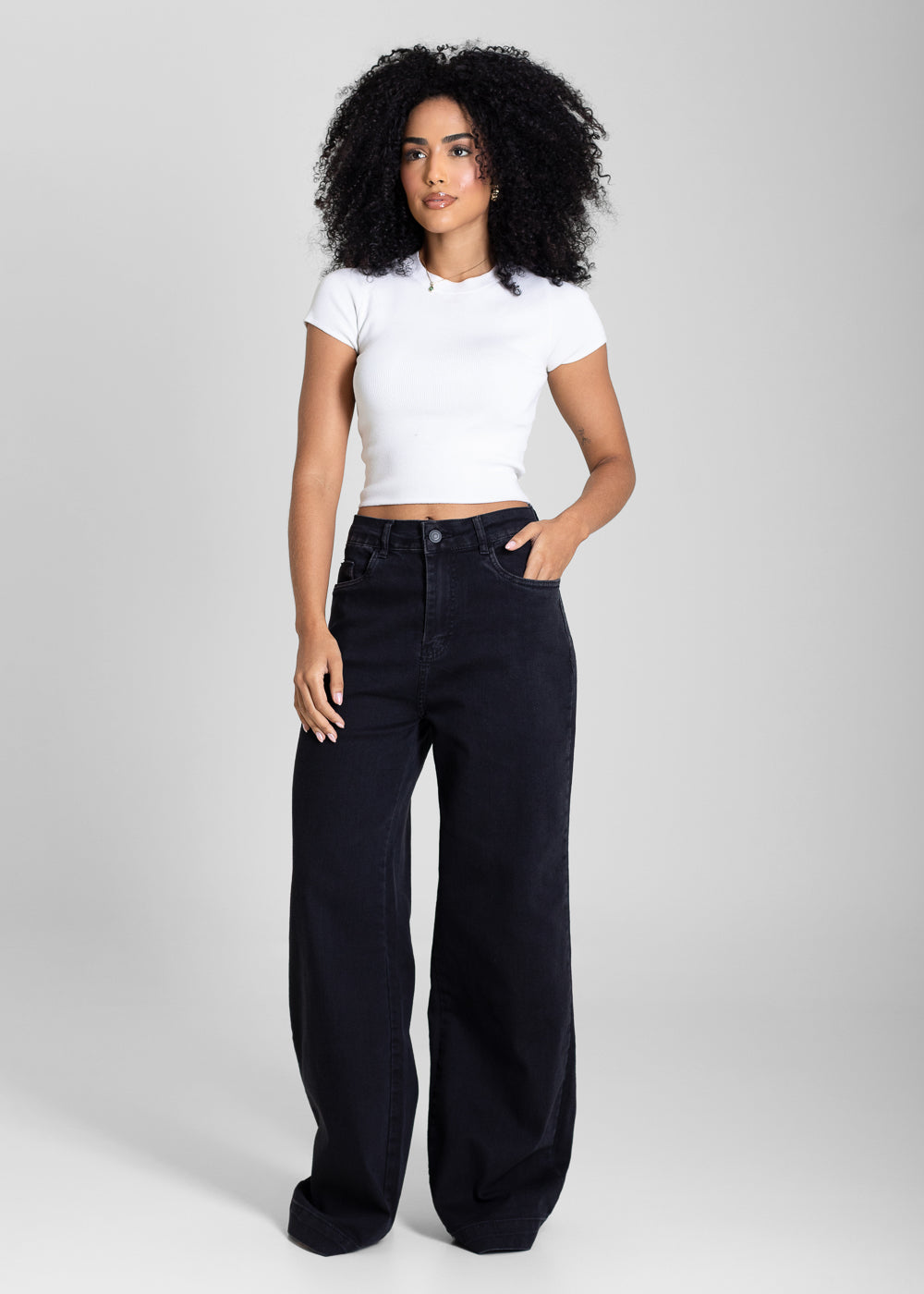 Calça Sarja Sawary Wide Leg - 283517 PRETO