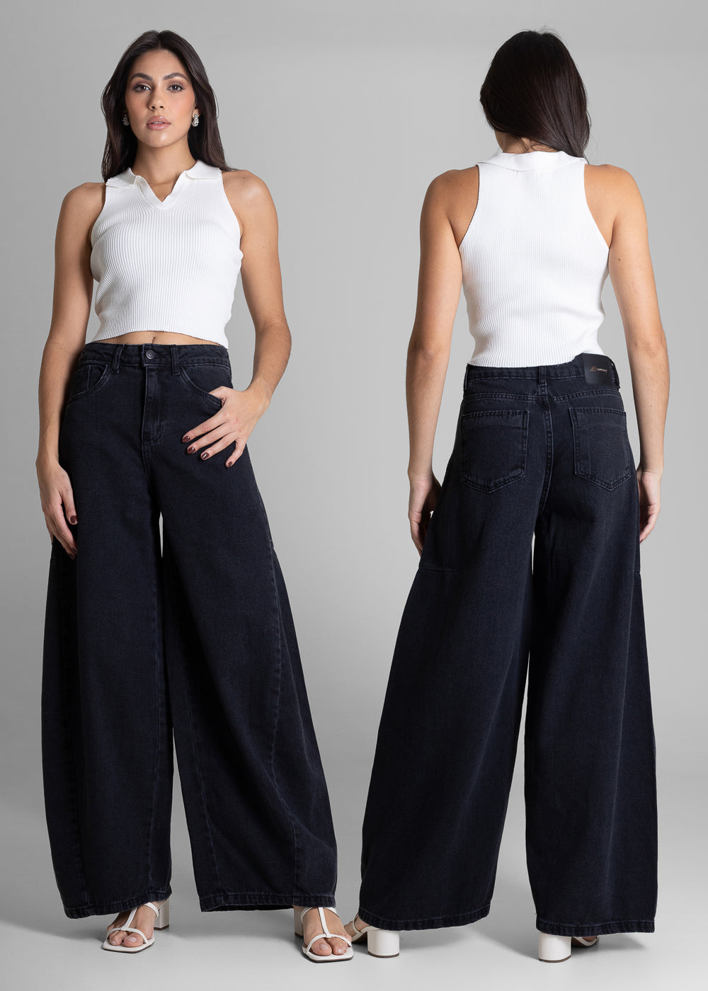 Calça Jeans Sawary Wide Leg Petit - 283524 PRETO