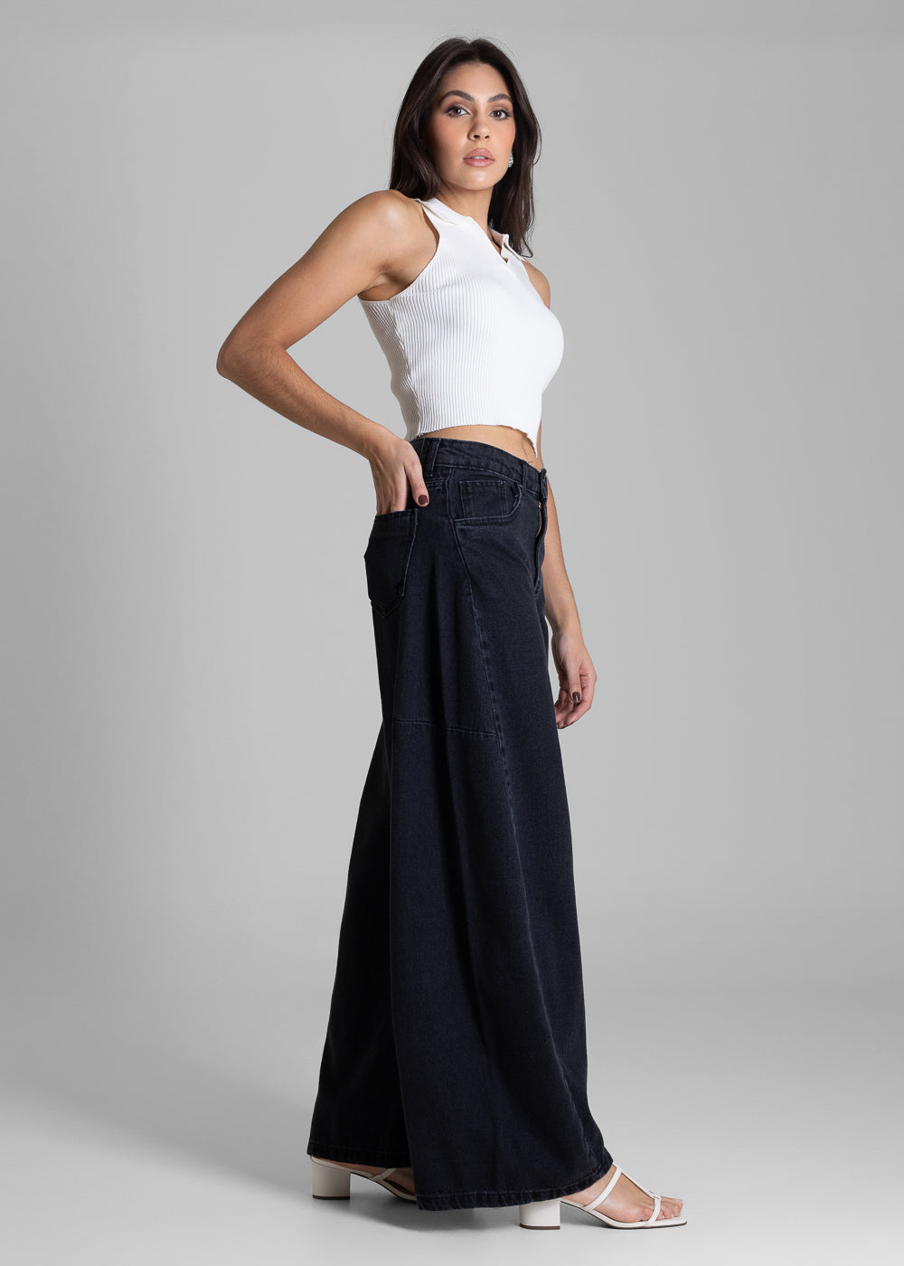 Calça Jeans Sawary Wide Leg Petit - 283524 PRETO