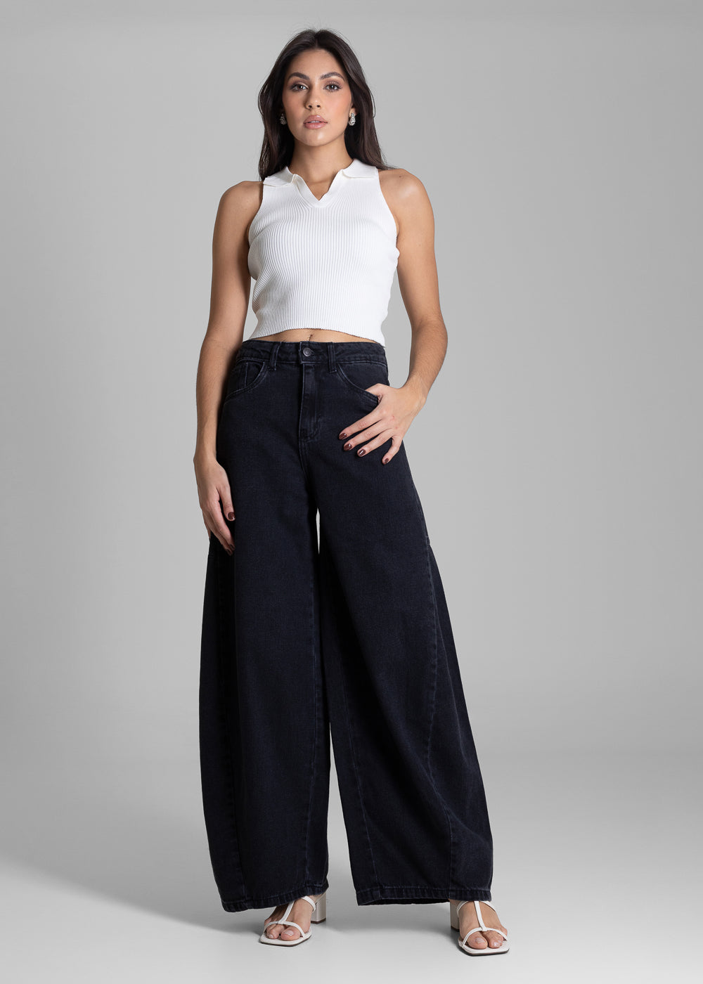 Calça Jeans Sawary Wide Leg Petit - 283524 PRETO