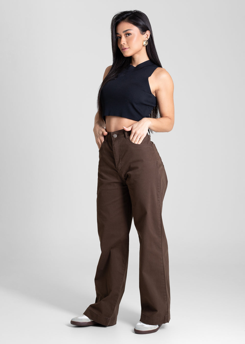 Calça Sarja Sawary Wide Leg Petit - 283554 MARROM