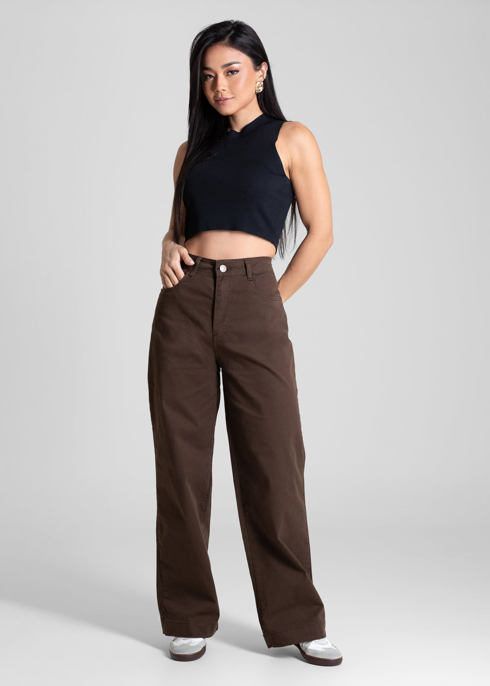 Calça Sarja Sawary Wide Leg Petit - 283554 MARROM