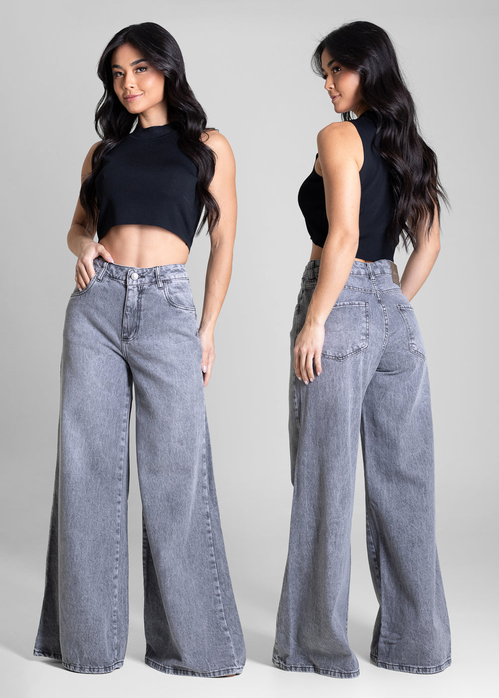 Calça Jeans Sawary Super Wide Leg - 283557 CINZA