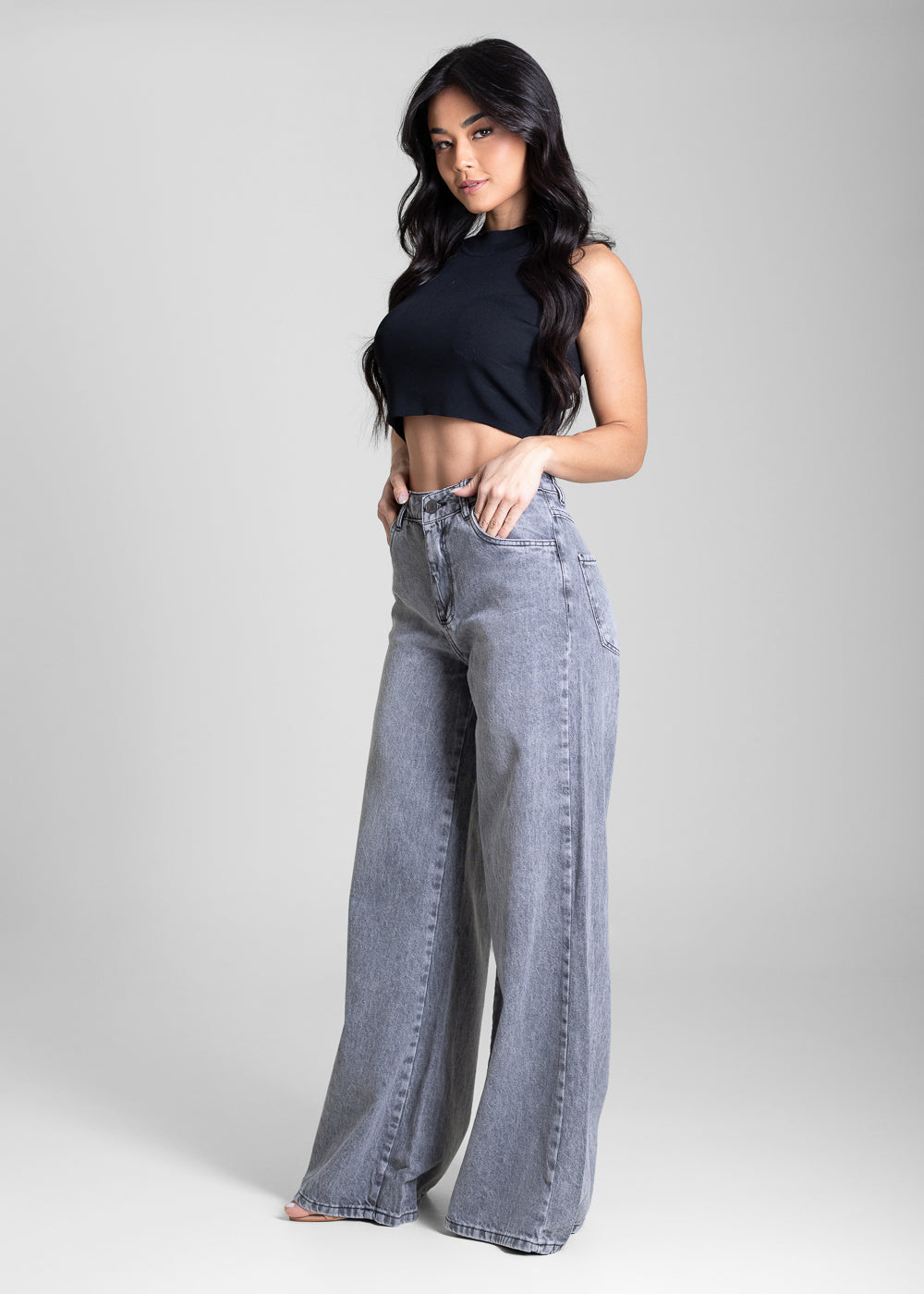 Calça Jeans Sawary Super Wide Leg - 283557 CINZA