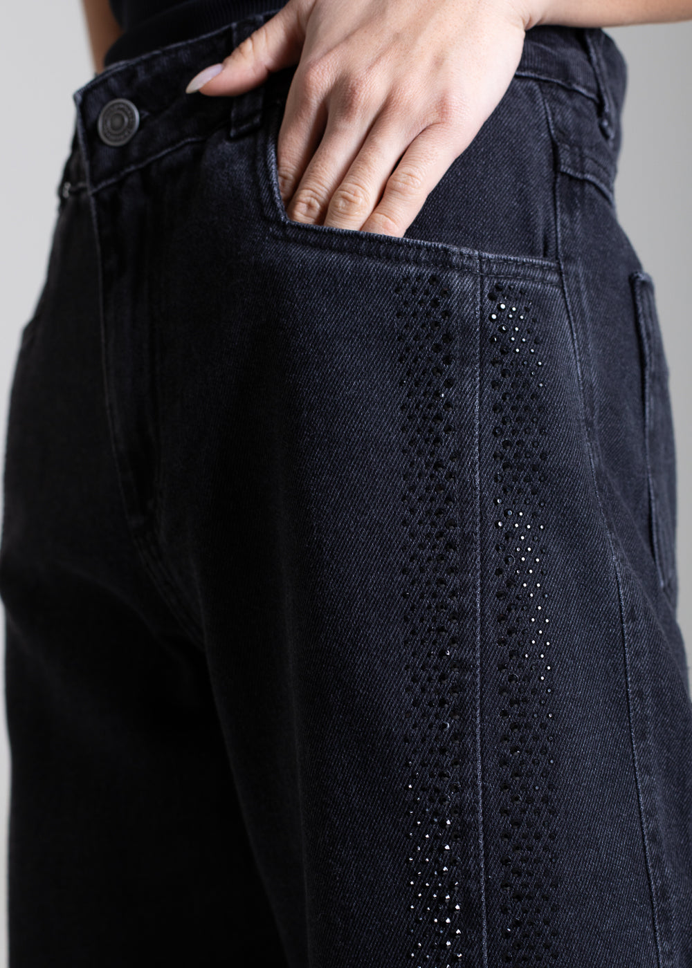 Calça Jeans Sawary Wide Leg Petit Brilho - 283571 PRETO