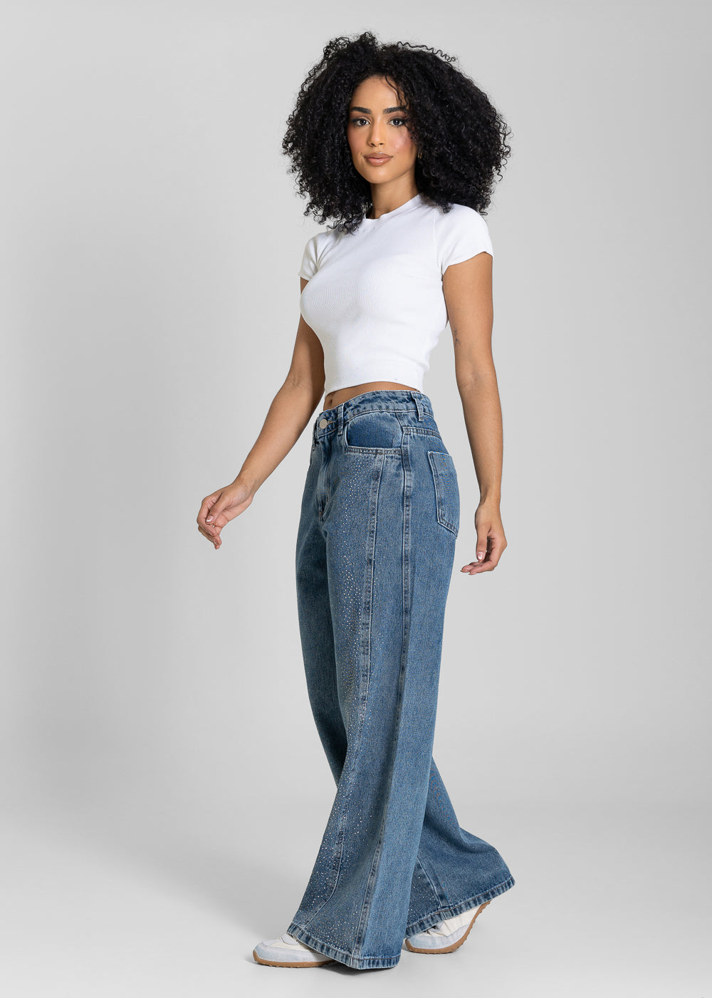 Calça Jeans Sawary Wide Leg Petit Brilho - 283576 AZUL