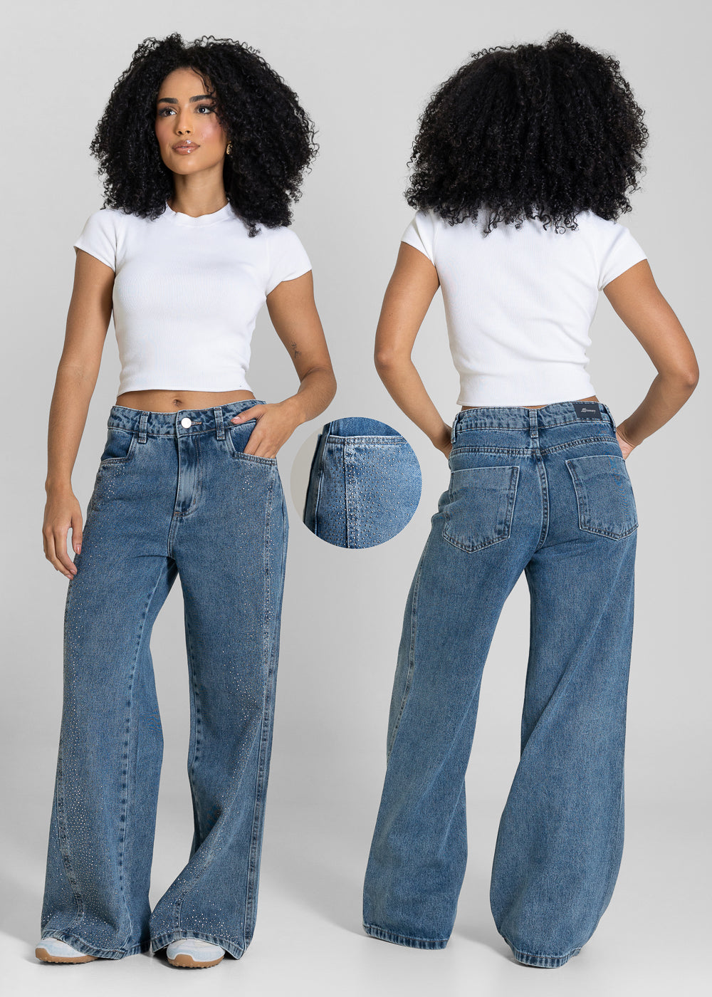 Calça Jeans Sawary Wide Leg Petit Brilho - 283576 AZUL