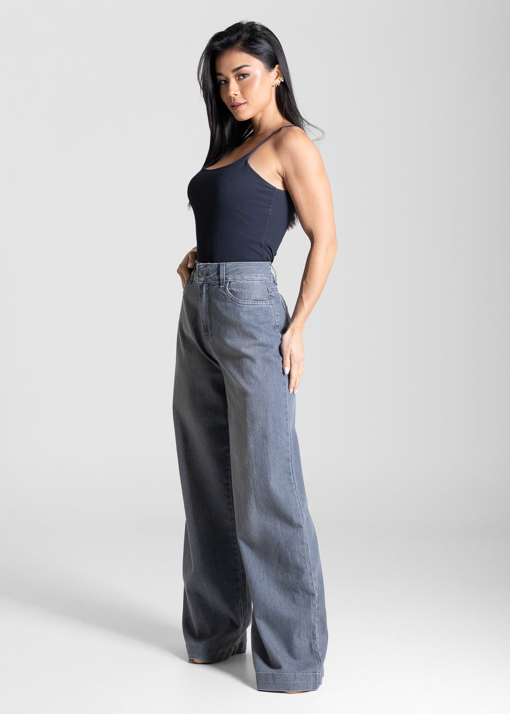 Calça Jeans Sawary Wide Leg - 283590 CINZA