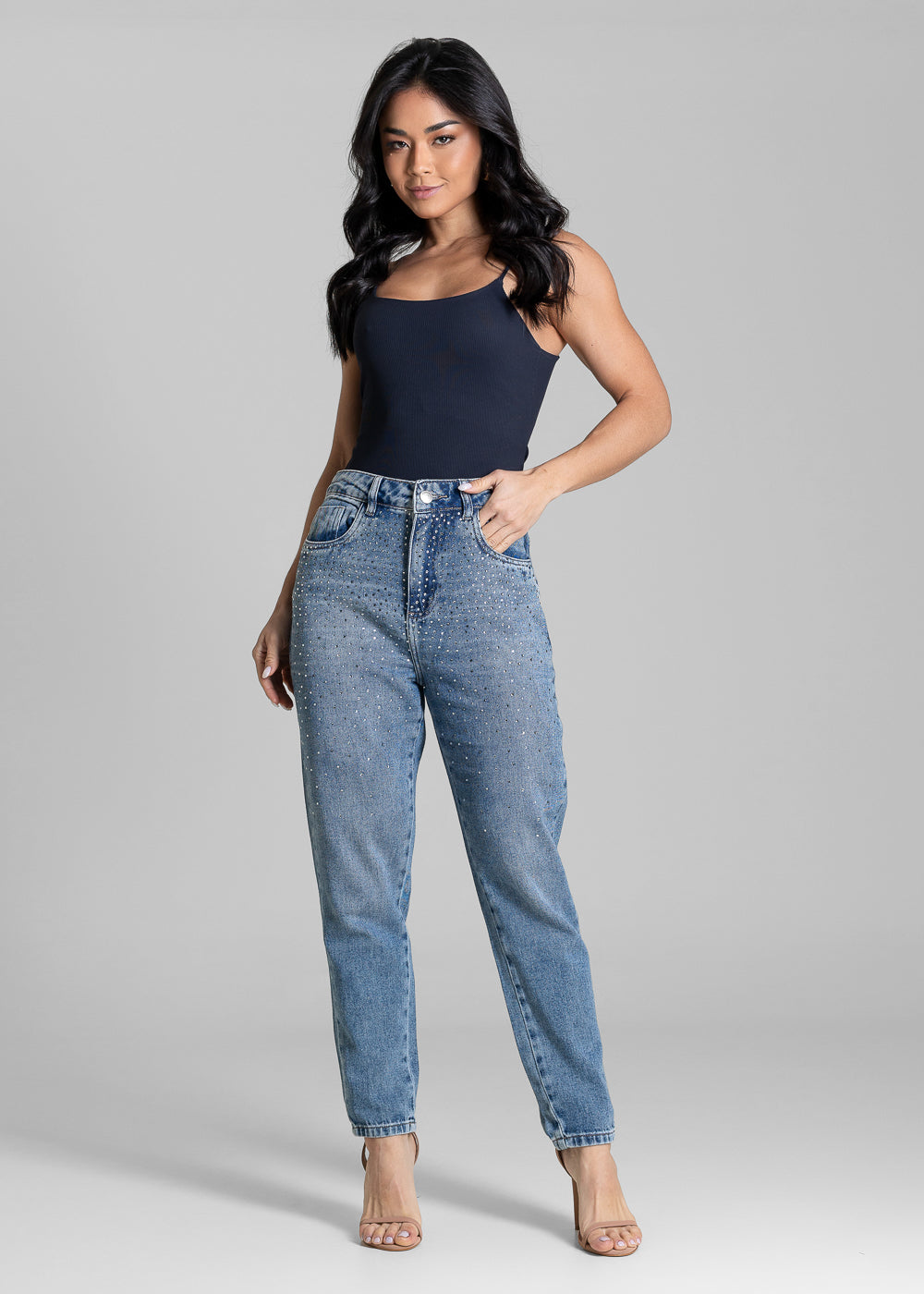 Calça Jeans Sawary Mom Brilho - 283600 AZUL