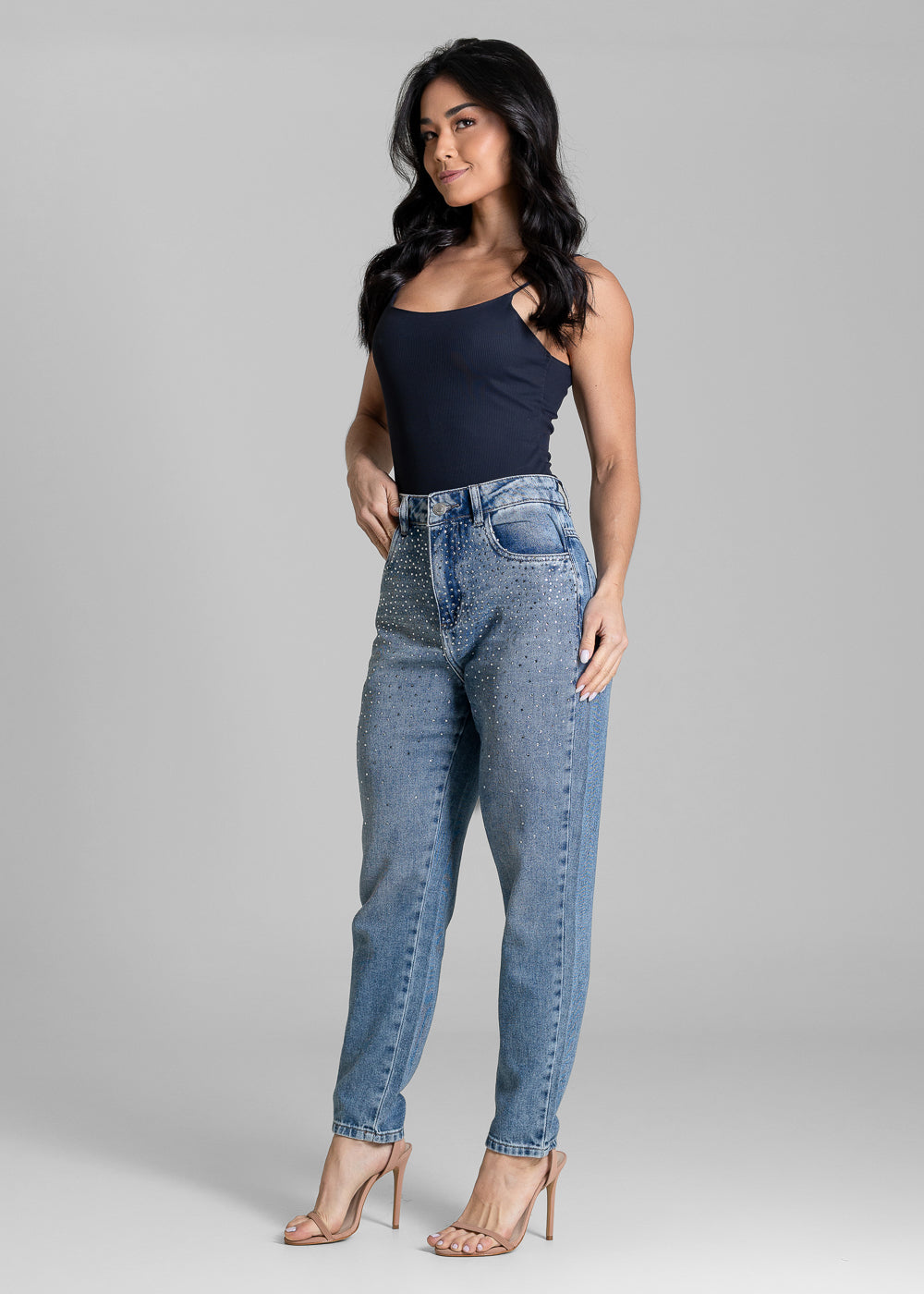 Calça Jeans Sawary Mom Brilho - 283600 AZUL
