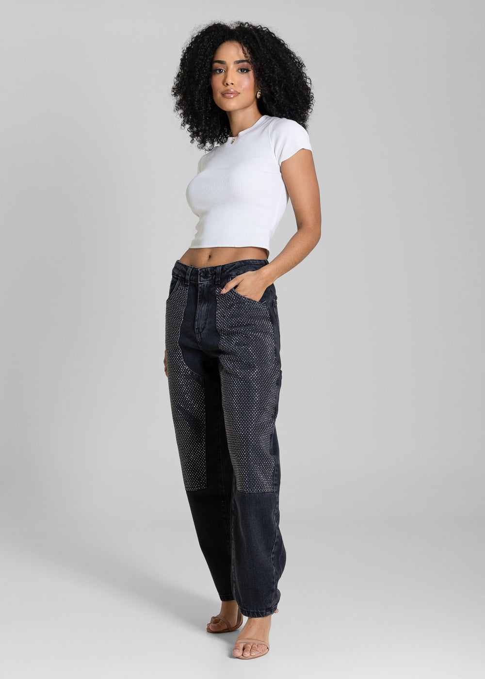 Calça Jeans Sawary Barrel Brilho - 283610 PRETO