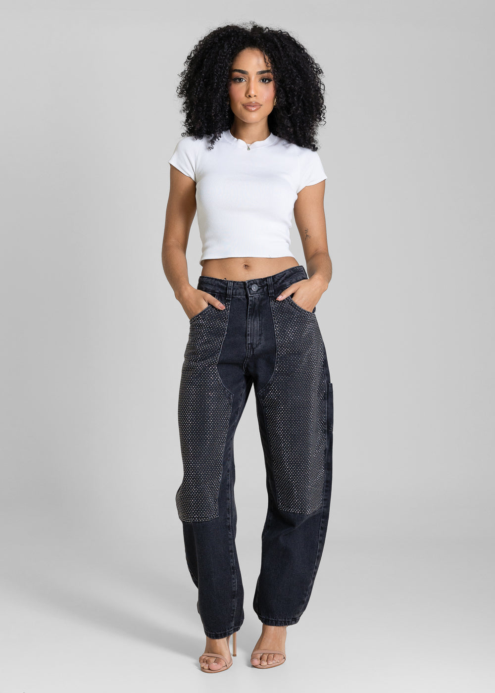 Calça Jeans Sawary Barrel Brilho - 283610 PRETO