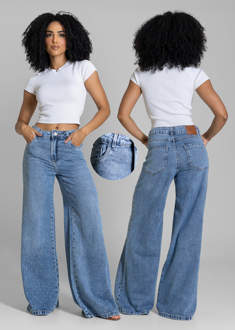 Calça Jeans Sawary Super Wide Leg Brilho - 283618 AZUL