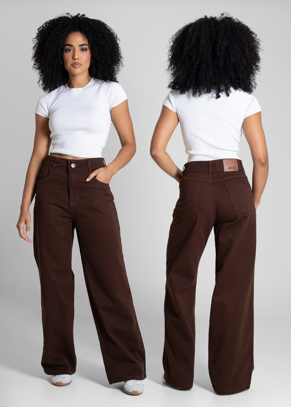 Calça Sarja Sawary Wide Leg Petit - 283633 MARROM