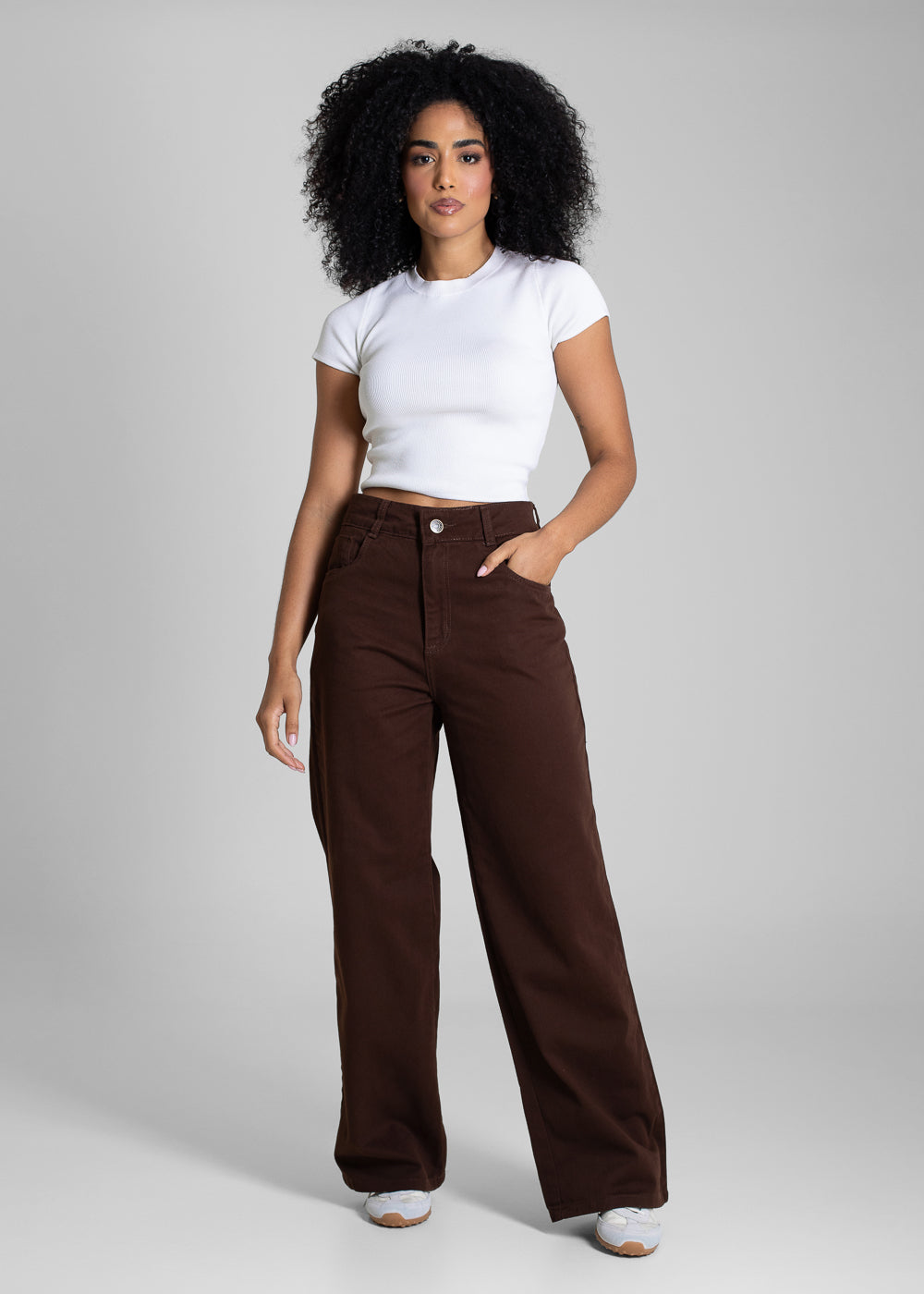 Calça Sarja Sawary Wide Leg Petit - 283633 MARROM