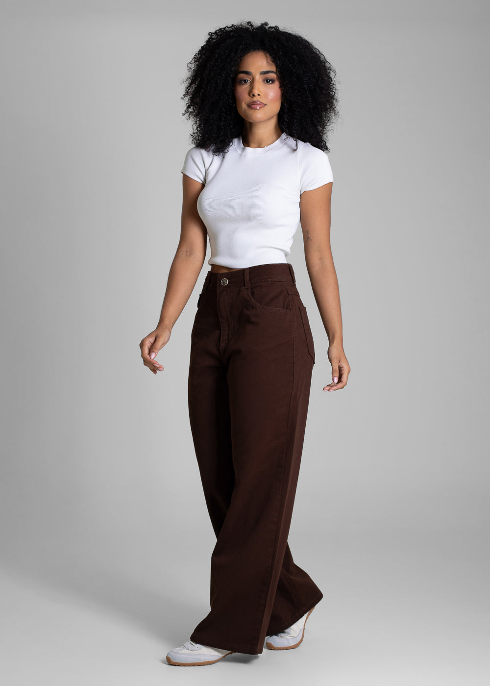 Calça Sarja Sawary Wide Leg Petit - 283633 MARROM
