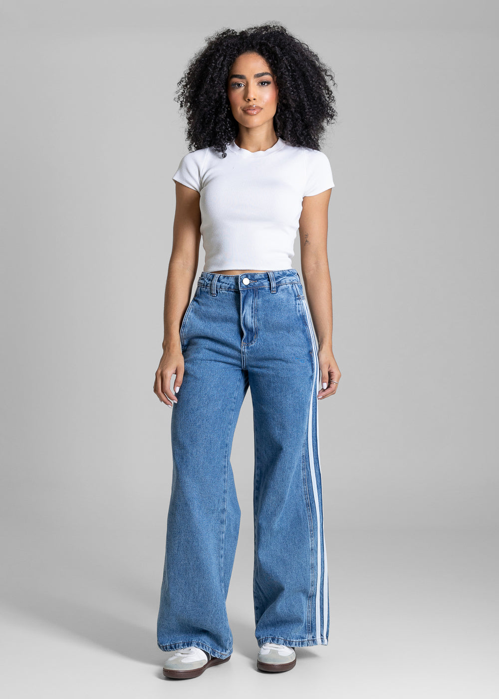 Calça Jeans Sawary Wide Leg Petit Listras - 283655 AZUL