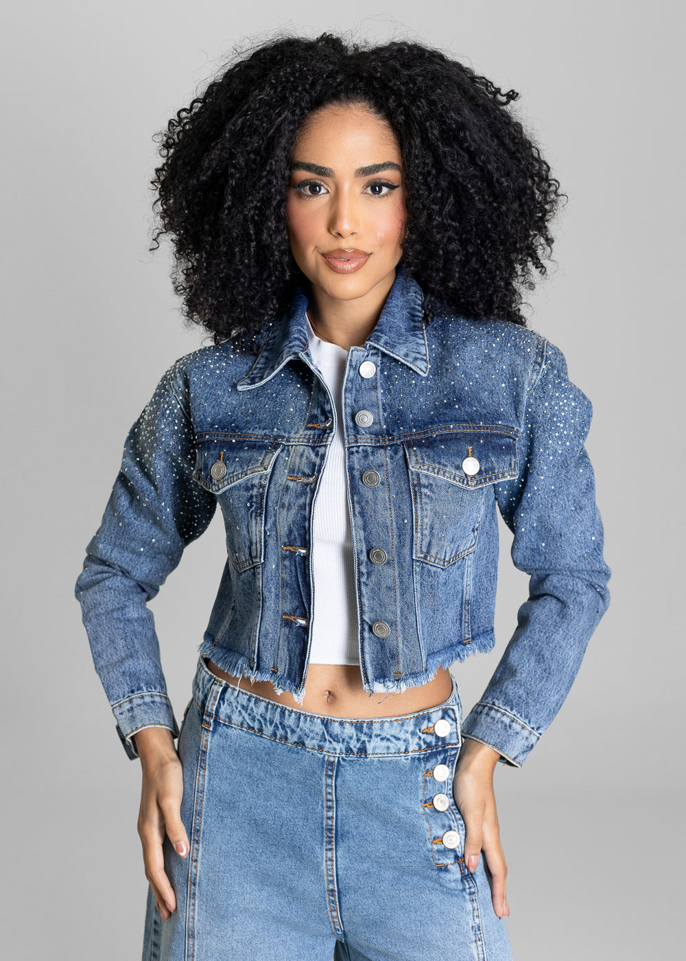 Jaqueta Jeans Sawary Brilho - 283658 AZUL