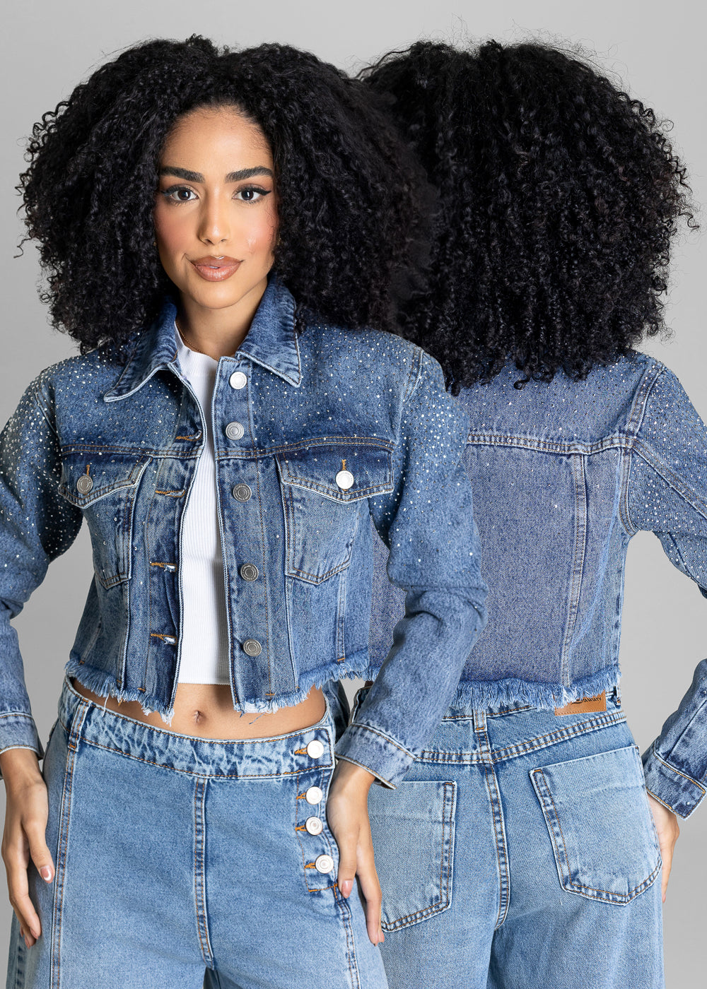Jaqueta Jeans Sawary Brilho - 283658 AZUL