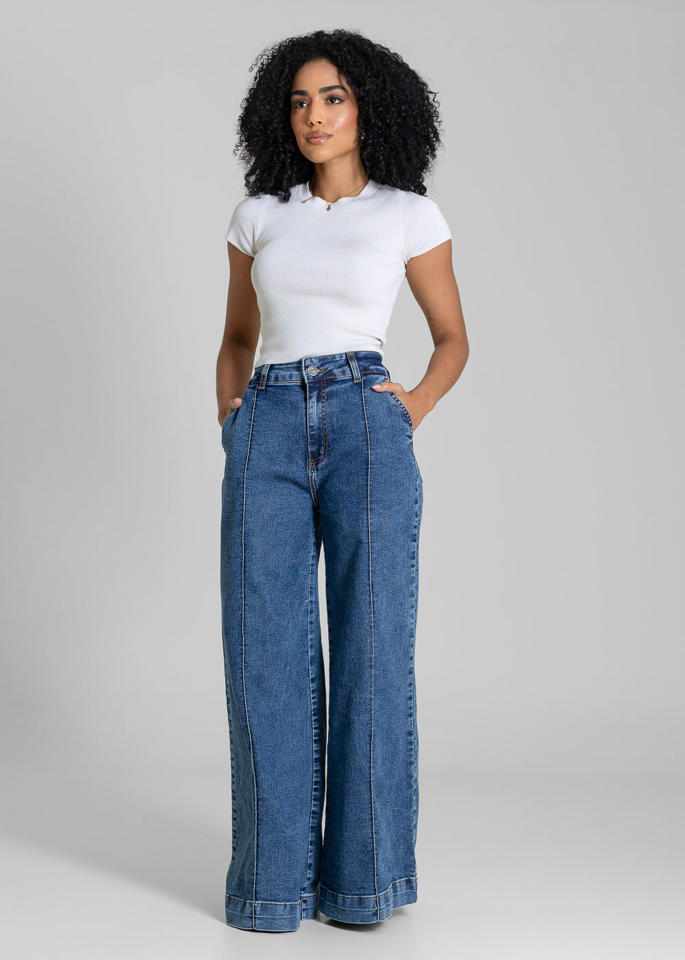 Calça Jeans Sawary Super Wide Leg Petit -283659 AZUL