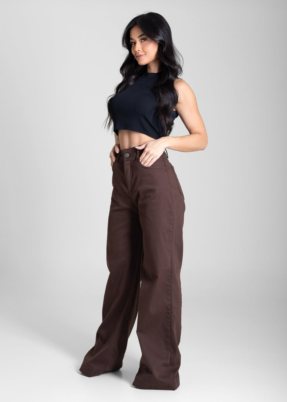 Calça Sarja Sawary Wide Leg - 283679 MARROM