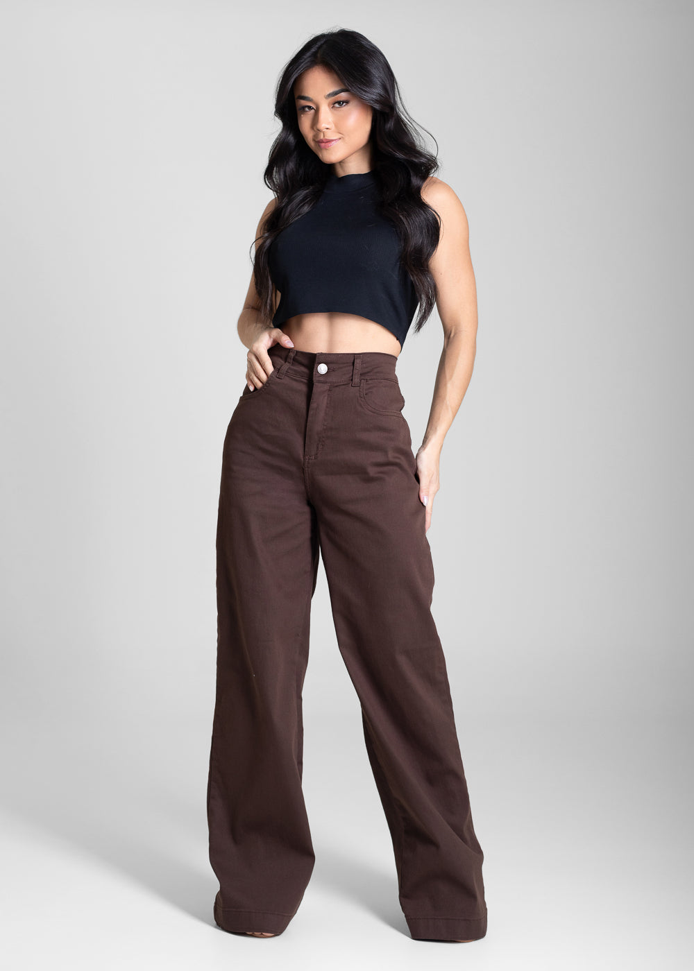 Calça Sarja Sawary Wide Leg - 283679 MARROM
