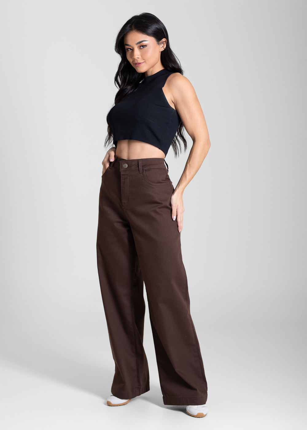 Calça Sarja Sawary Wide Leg Petit - 283694 MARROM