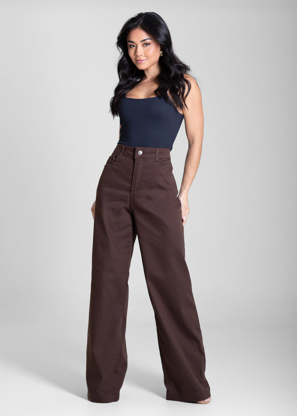 Calça Sarja Sawary Wide Leg - 283696 MARROM