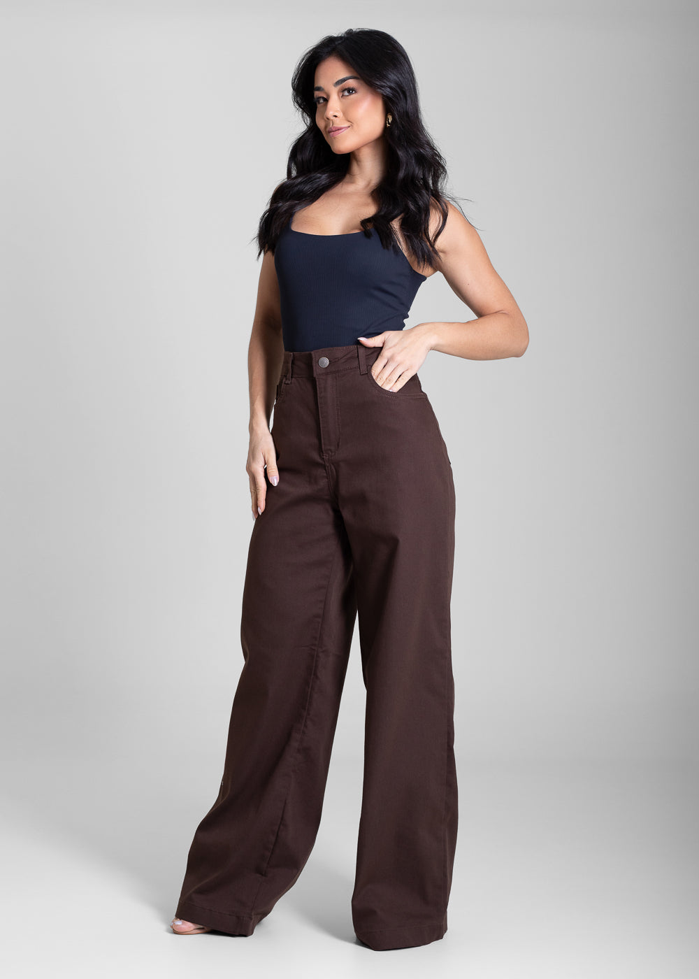 Calça Sarja Sawary Wide Leg - 283696 MARROM