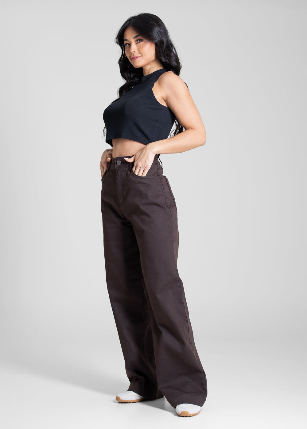 Calça Sarja Sawary Wide Leg Petit - 283701 MARROM