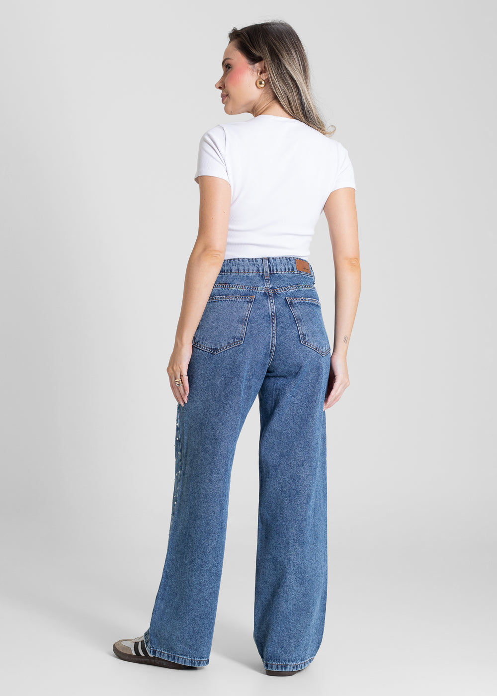 Calça Jeans Sawary Wide Leg Petit Brilho - 283723 AZUL