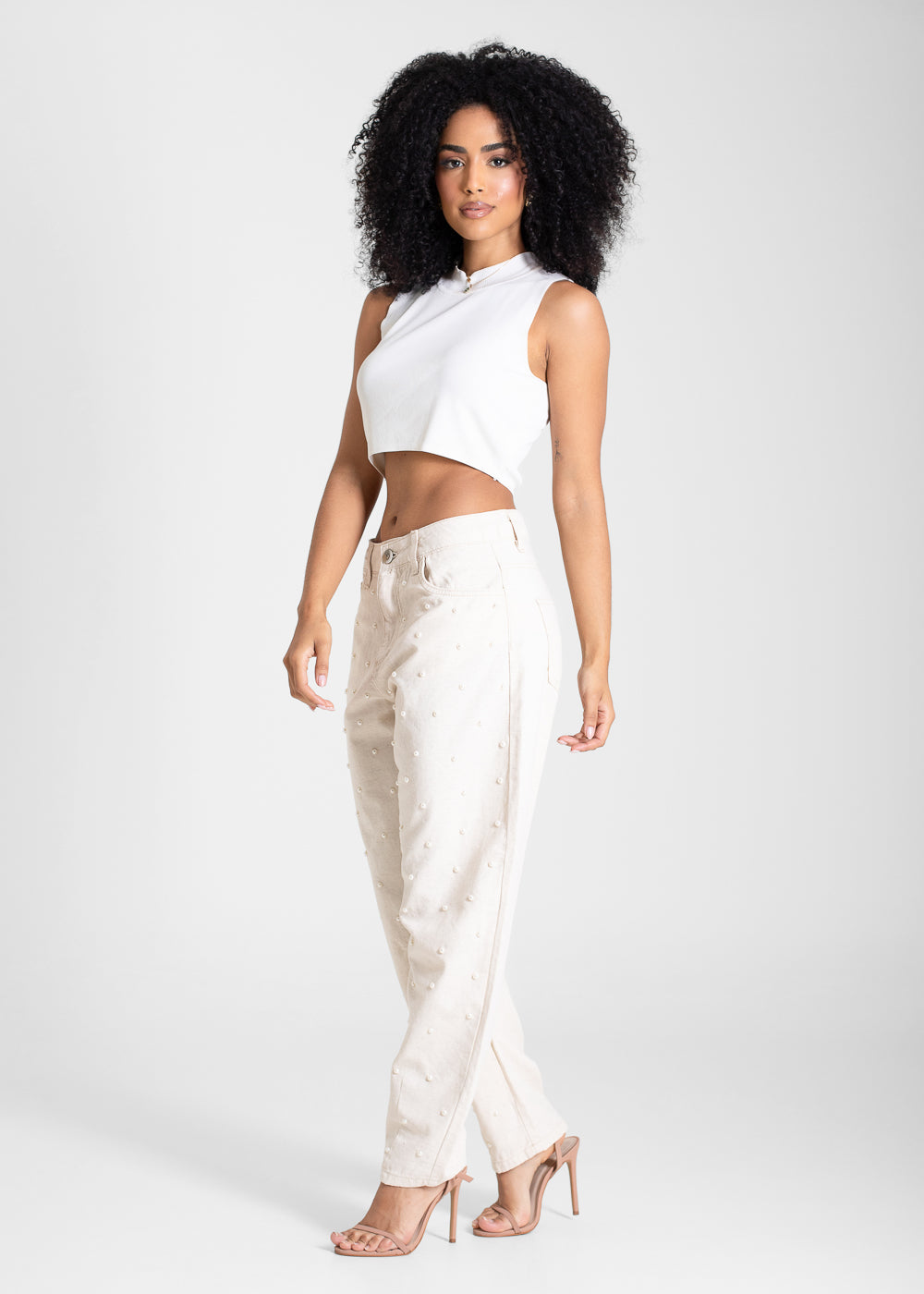 Calça Linho Sawary Barrel Strass - 283743 OFF WHITE