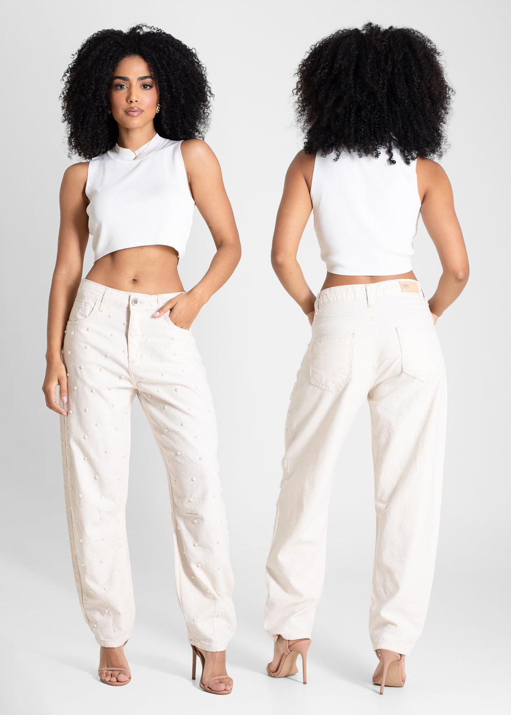 Calça Linho Sawary Barrel Strass - 283743 OFF WHITE