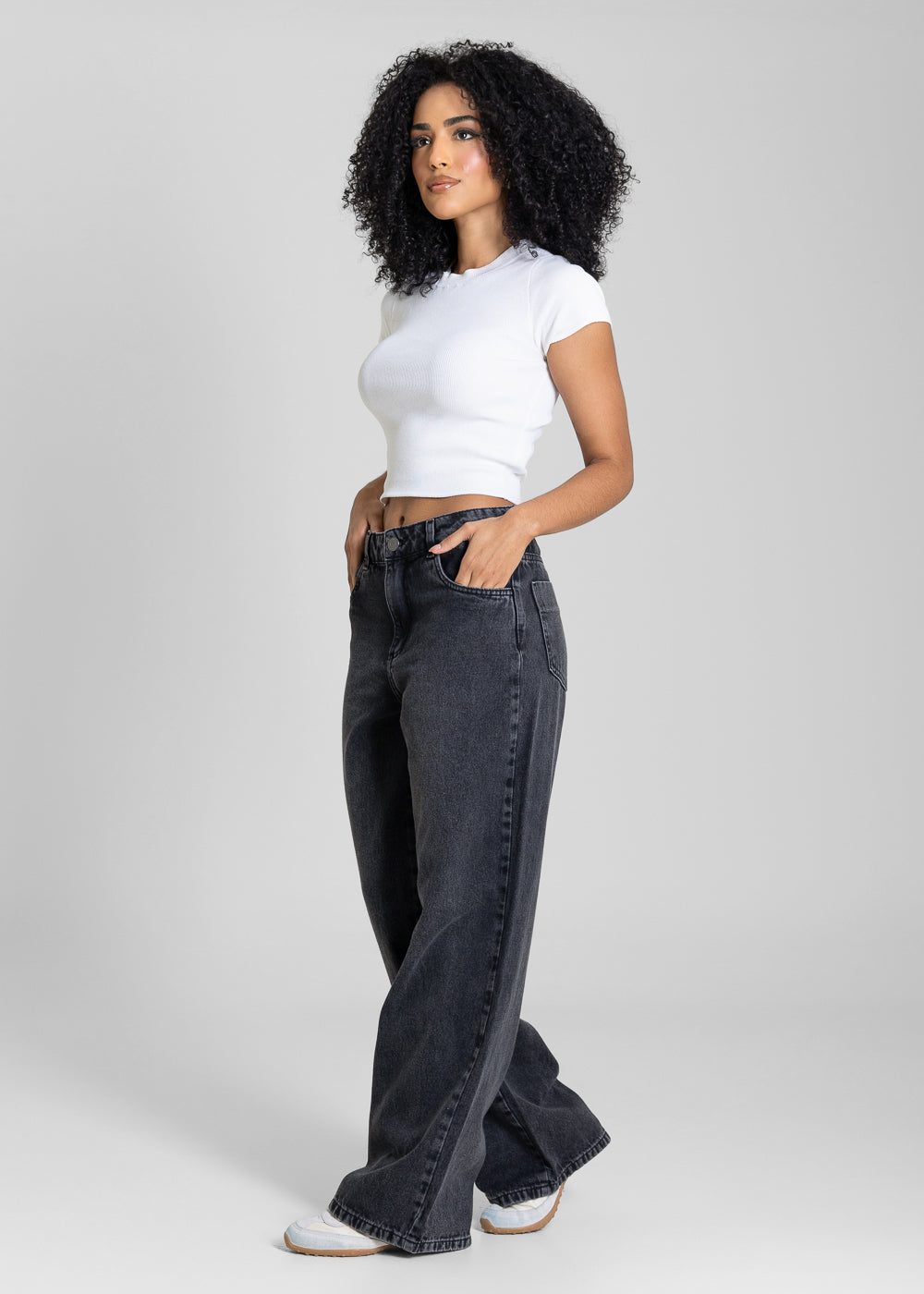 Calça Jeans Sawary Wide Leg Petit - 283745 PRETO