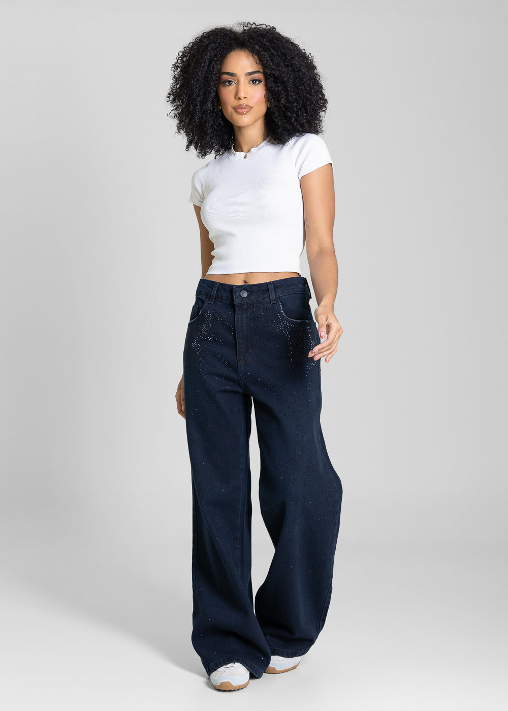 Calça Jeans Sawary Wide Leg Petit Brilho - 283750 AZUL