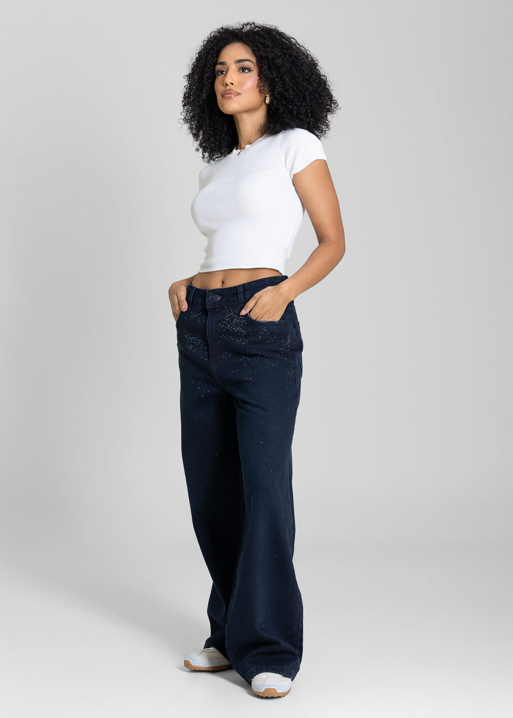Calça Jeans Sawary Wide Leg Petit Brilho - 283750 AZUL
