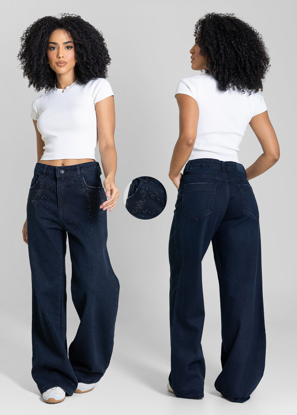 Calça Jeans Sawary Wide Leg Petit Brilho - 283750 AZUL