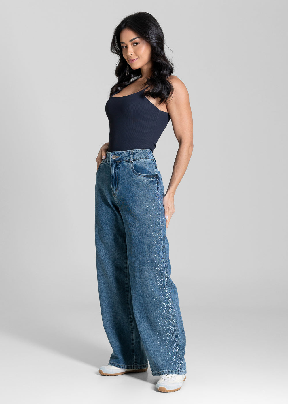 Calça Jeans Sawary Wide Leg Petit Brilho - 283751 AZUL