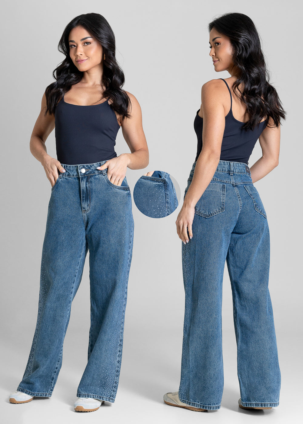 Calça Jeans Sawary Wide Leg Petit Brilho - 283751 AZUL