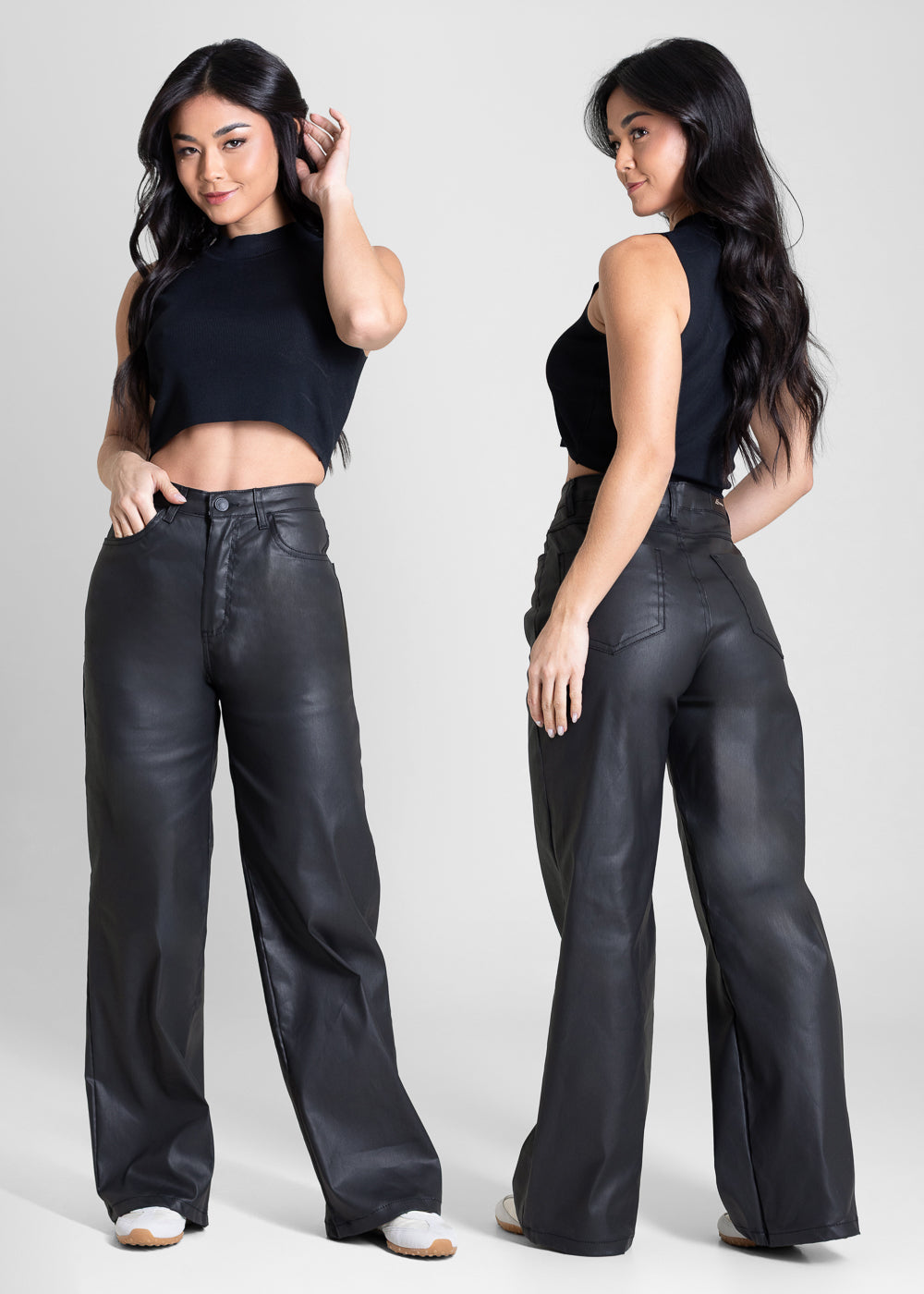 Calça Resinada Sawary Wide Leg Petit - 283765 PRETO