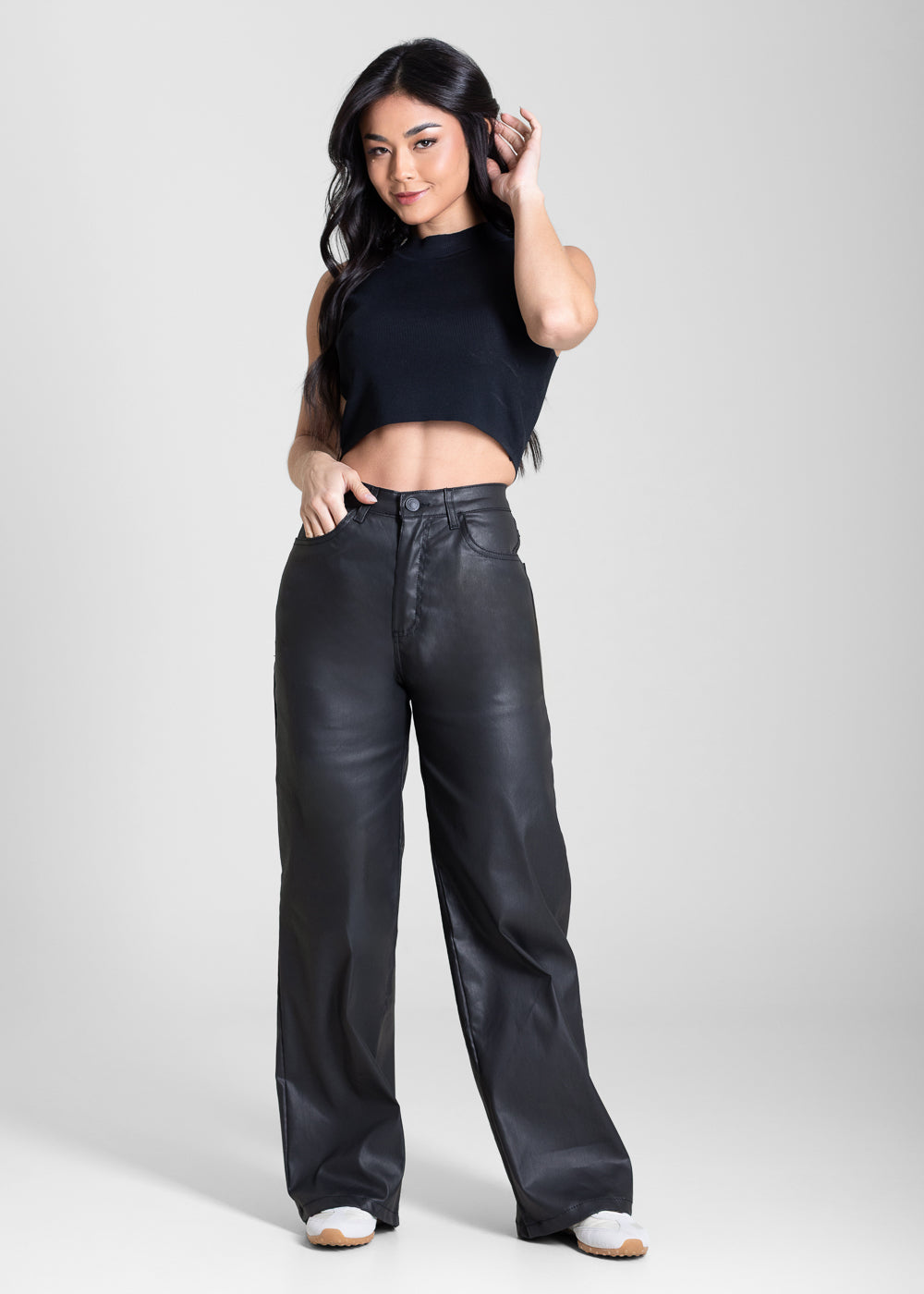Calça Resinada Sawary Wide Leg Petit - 283765 PRETO