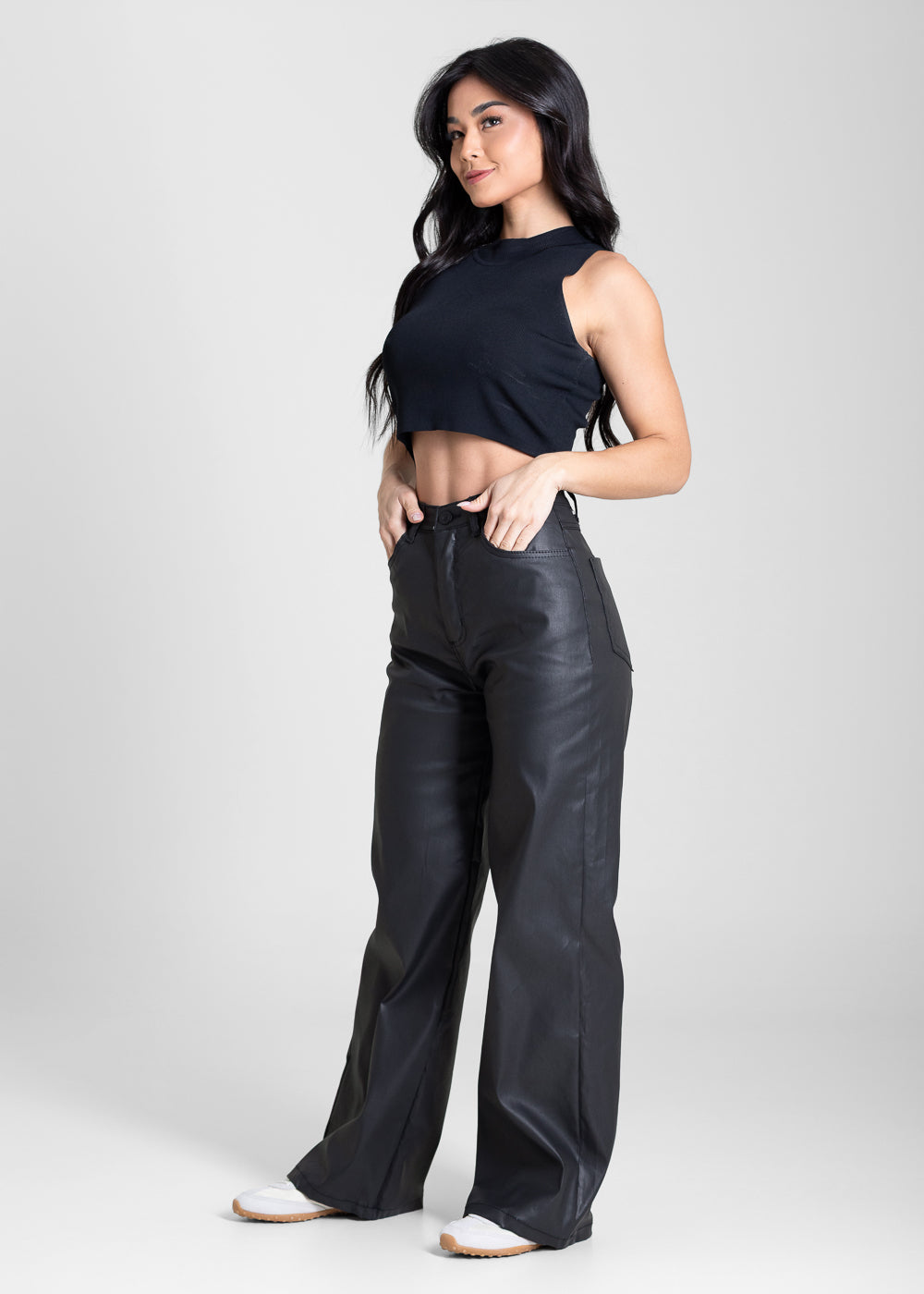 Calça Resinada Sawary Wide Leg Petit - 283765 PRETO