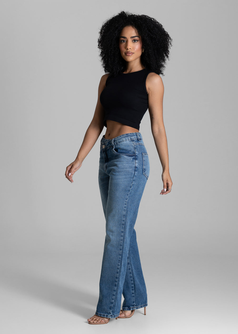 Calça Jeans Sawary Reta Cós Transpassado - 283771 AZUL