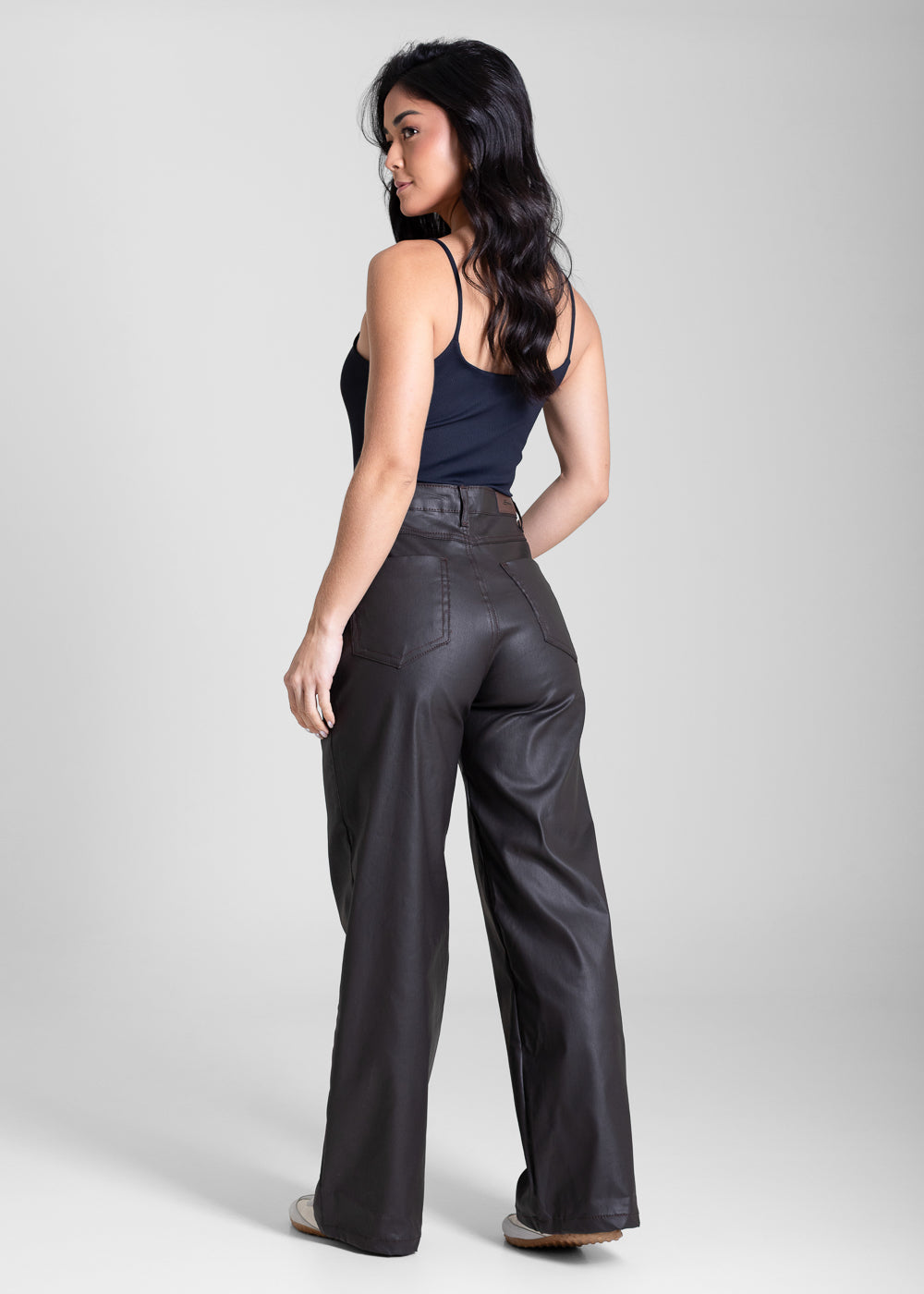 Calça Resinada Sawary Wide Leg Petit - 283774 MARROM
